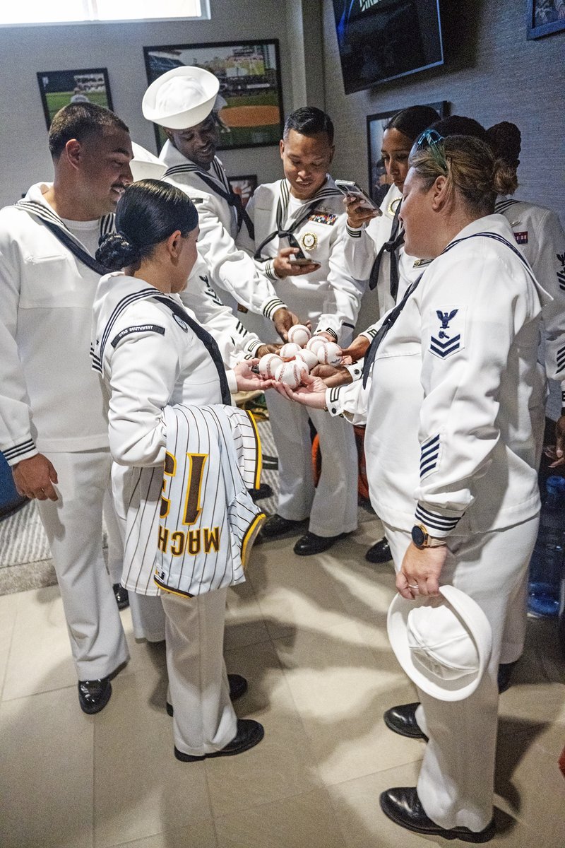 Nine NTAG Southwest Sailors took their places on the field at Petco Park as part of the San Diego Padres Military Appreciation Sunday tradition, Aug. 10, 2025. The tradition is a way for the Padres to show appreciation for the service and sacrifice of the military. #USNavy250