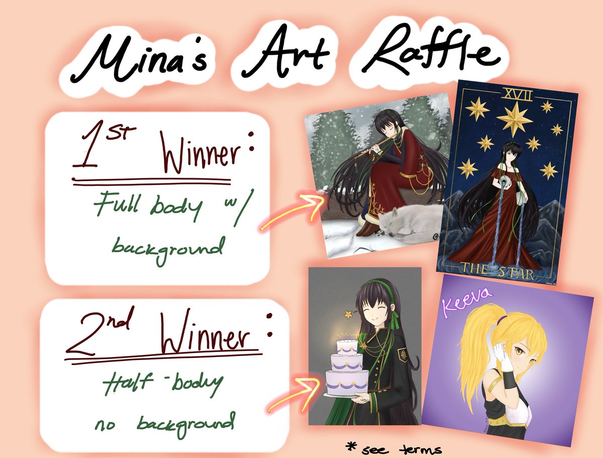 Mina_776_'s tweet photo. The long awaited 2000 follower raffle! Win a full body or half body drawing 🤗 

To enter:
* Must be following
* Like + Retweet
* Comment your character (OCs welcome)

Ends in one week (Aug 19th). Thanks for your participation ✨️ https://t.co/KNIvGYUdNo