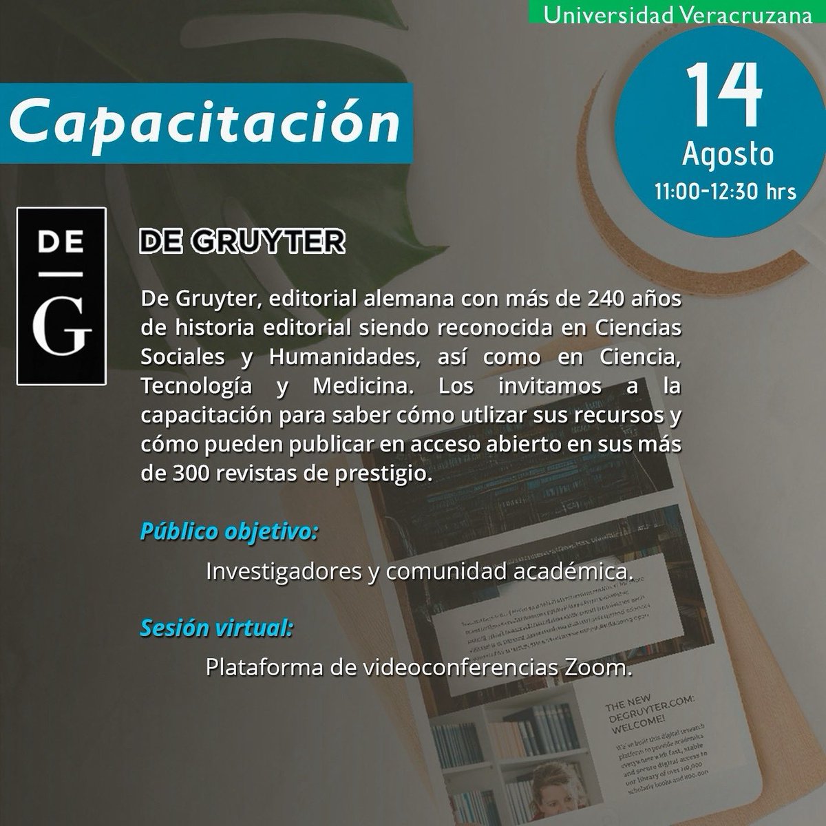 RegionalOz's tweet photo. ¿Quieres aprender a publicar en revistas académicas de alto impacto?
Participa en el taller virtual “Cómo publicar con De Gruyter” Jueves 14 de agosto | 11:00 a 12:30 h
Registro: https://t.co/b5IstIvxEm
Enriquece tu trayectoria académica
¡No te lo puedes perder!
#InvestigaciónUV https://t.co/ge2hCAt7Ma
