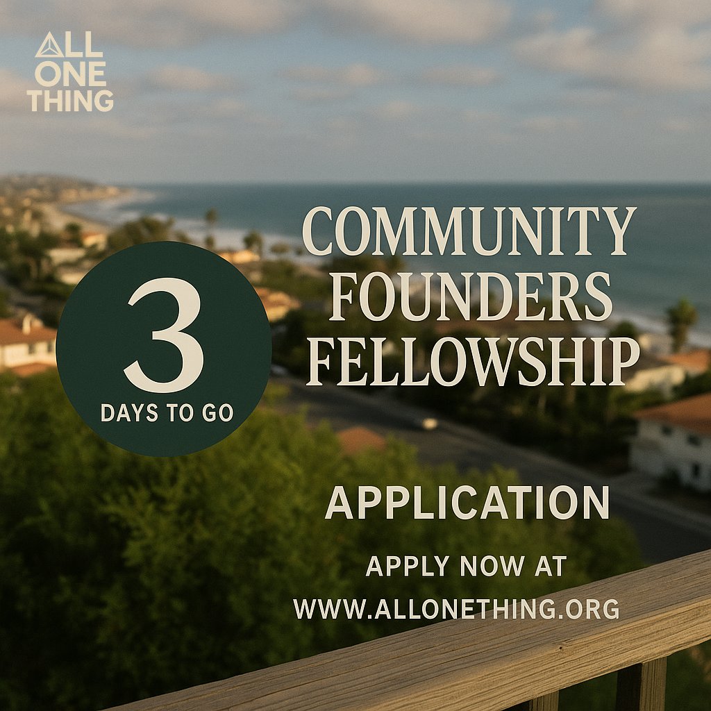 allonethingxyz's tweet image. 3 days left ⏳
The countdown is on! Don’t miss your chance to apply for the All One Thing Community Founders Fellowship — where visionaries come together to build thriving, connected communities.

📍 Apply now: allonething.org
#CommunityBuilders #AllOneThing