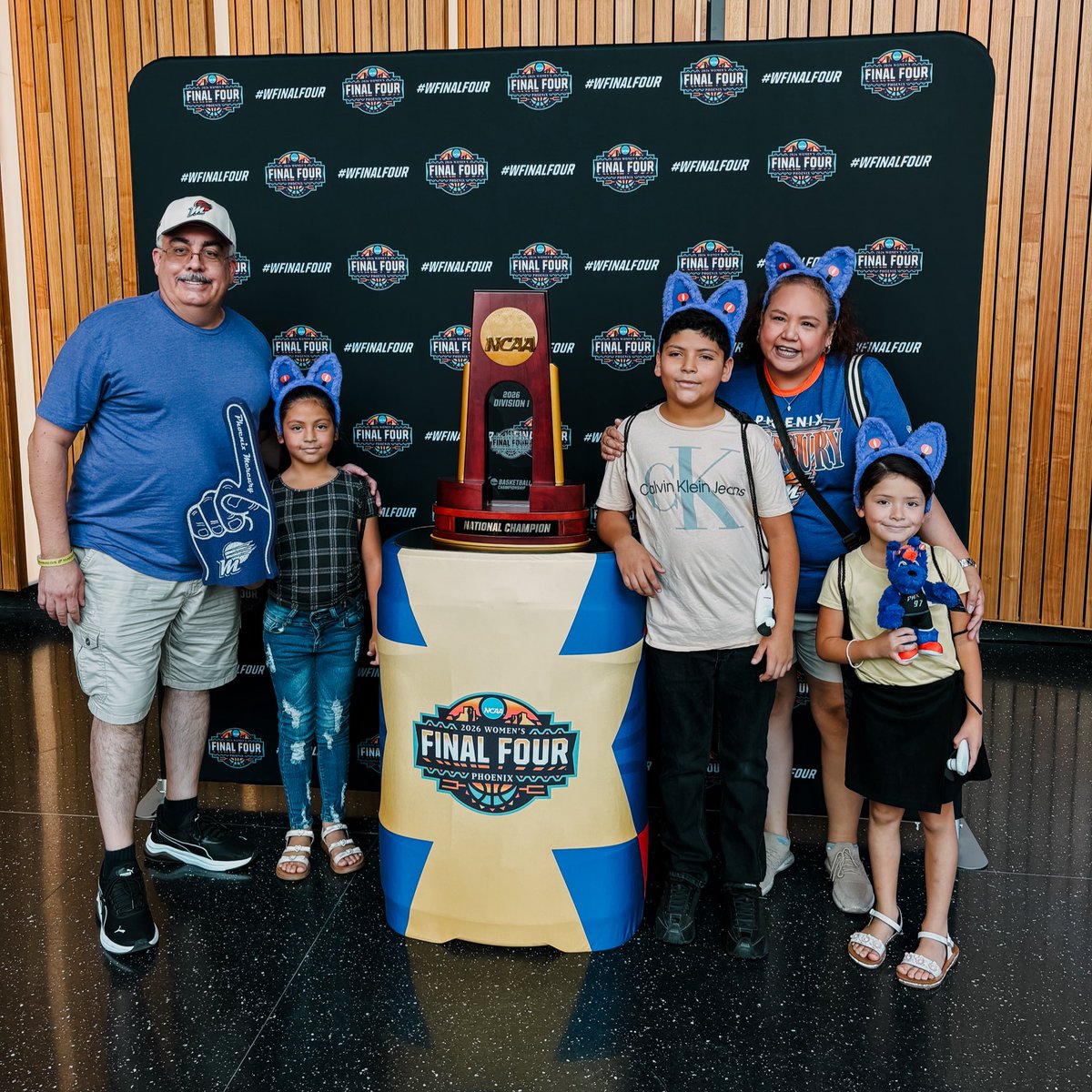 No better time to bring the 2026 <a href="/NCAA/">NCAA</a> National Championship 🏆 out to a <a href="/PhoenixMercury/">Phoenix Mercury</a> game than on Inspiring Girls Day! 

Thank you to our hometown <a href="/WNBA/">WNBA</a> team and to <a href="/phx_arena/">PHX Arena</a>, home of the 2026 @wfinalfour next April btw, for hosting us!

🏀🌵 #WFinalFour