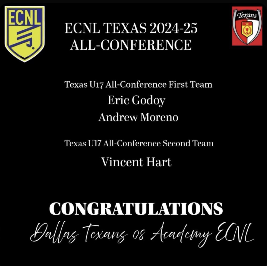 DallasTexans08B's tweet photo. Congratulations to our ECNL Texas Conference 1st and 2nd Team All-Conference for the 2024-25 season. So proud of our Texans!
@DallasTexans08B 
@TheDallasTexans 
@DTexansSC 
@ECNLboys 
@vinnyondnd https://t.co/Ah9TAbKVif