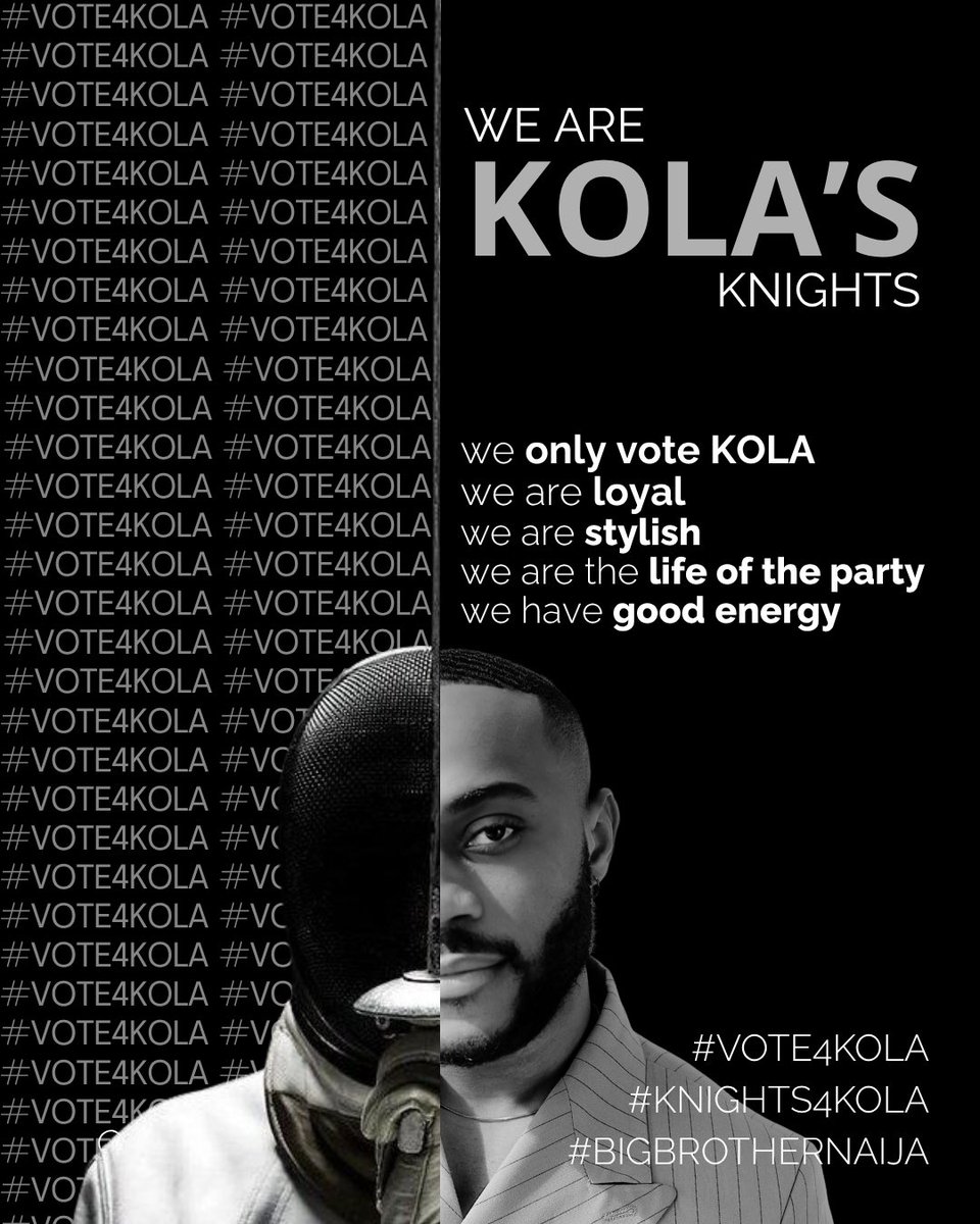 Ayeesha Ibrahim (@ayeeshaib) on Twitter photo <a href="/CameroonPepper1/">Ĥє𝐑 Ⓝ𝐀𝔪𝕖 ᶤS 𝓭𝔢νⓄⓇ卂Ħ! 👑</a> We are KOLA’S KNIGHTS. We can relate to KOLA’S positive energy and spirit. Look at what it takes to be a KNIGHT. Nothing negative. Nothing toxic just like KOLA. WE ARE VOTING KOLA TILL THE LAST DAY!!!
#KolaOmotoso #Bbnaija #BBNaijaseason10 <a href="/CameroonPepper1/">Ĥє𝐑 Ⓝ𝐀𝔪𝕖 ᶤS 𝓭𝔢νⓄⓇ卂Ħ! 👑</a> We are KOLA’S KNIGHTS. We can relate to KOLA’S positive energy and spirit. Look at what it takes to be a KNIGHT. Nothing negative. Nothing toxic just like KOLA. WE ARE VOTING KOLA TILL THE LAST DAY!!!
#KolaOmotoso #Bbnaija #BBNaijaseason10