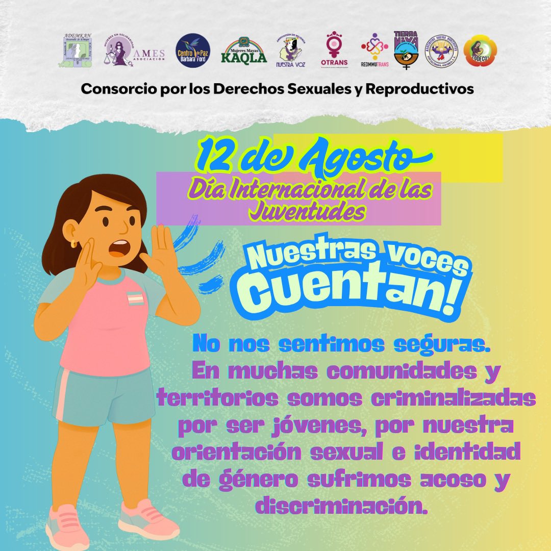 NosotrasConect1's tweet photo. ✊💜 En el #DíaInternacionalDeLasJuventudes, las juventudes diversas del Consorcio por los Derechos Sexuales y Reproductivos alzamos la voz: No somos el futuro, somos el presente. Nuestras voces cuentan, nuestras demandas importan. 

#DerechosSexuales
#NuestrasVocesCuentan https://t.co/Q9UX9y4y9S