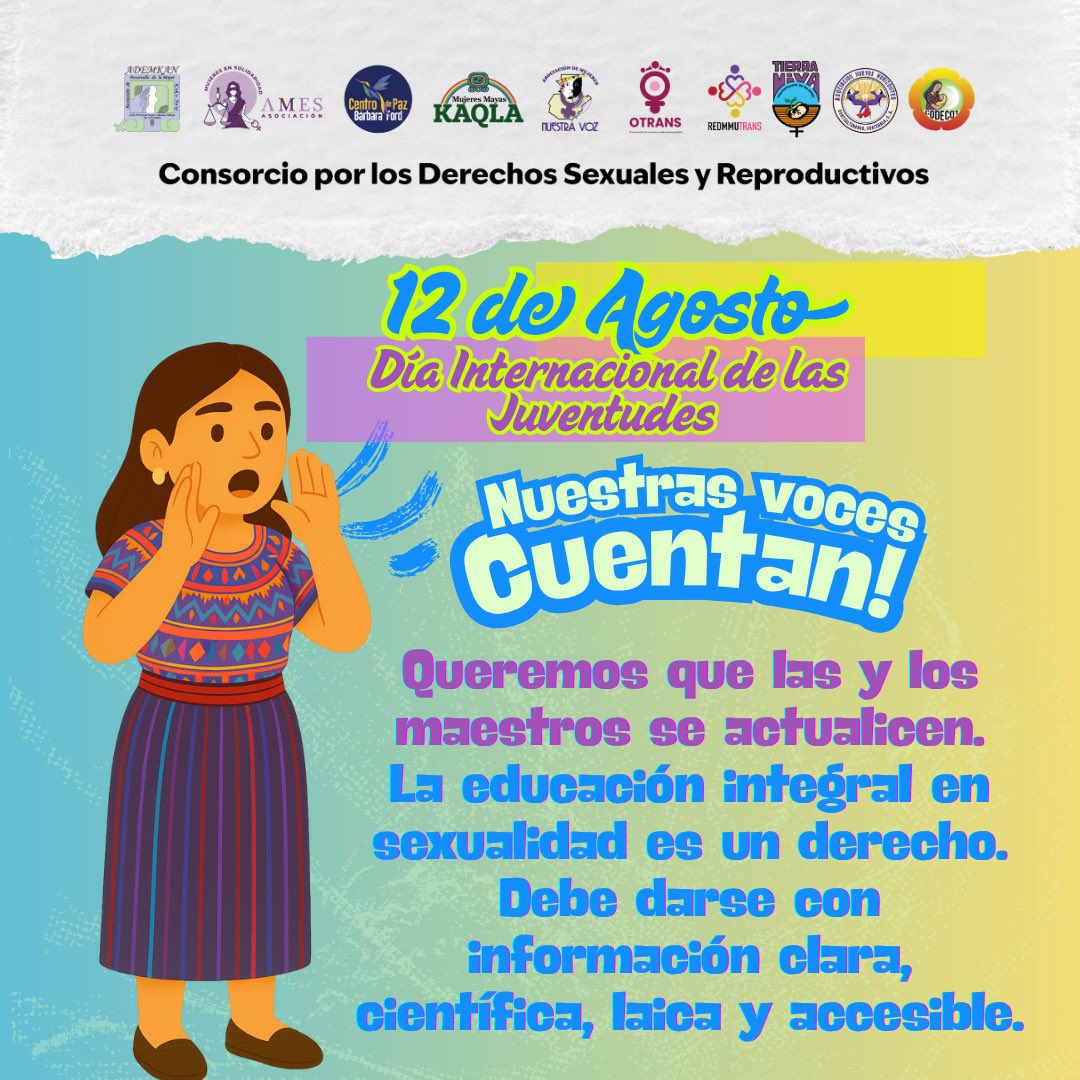 NosotrasConect1's tweet photo. ✊💜 En el #DíaInternacionalDeLasJuventudes, las juventudes diversas del Consorcio por los Derechos Sexuales y Reproductivos alzamos la voz: No somos el futuro, somos el presente. Nuestras voces cuentan, nuestras demandas importan. 

#DerechosSexuales
#NuestrasVocesCuentan https://t.co/Q9UX9y4y9S
