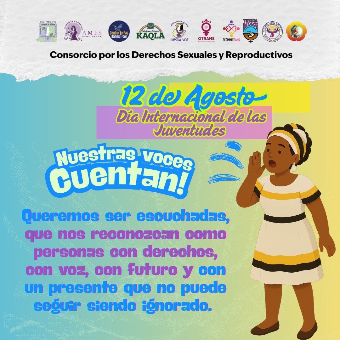 NosotrasConect1's tweet photo. ✊💜 En el #DíaInternacionalDeLasJuventudes, las juventudes diversas del Consorcio por los Derechos Sexuales y Reproductivos alzamos la voz: No somos el futuro, somos el presente. Nuestras voces cuentan, nuestras demandas importan. 

#DerechosSexuales
#NuestrasVocesCuentan https://t.co/Q9UX9y4y9S