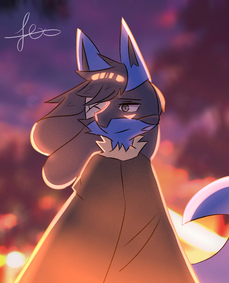 — “after the fight was and the sun began to set,the wanderer finally realized he lived his life walking down the wrong path. it would make most lose their purpose, but it made him smile. In that sunset a new future set with it.” #Lucario #Pokemon #Digital