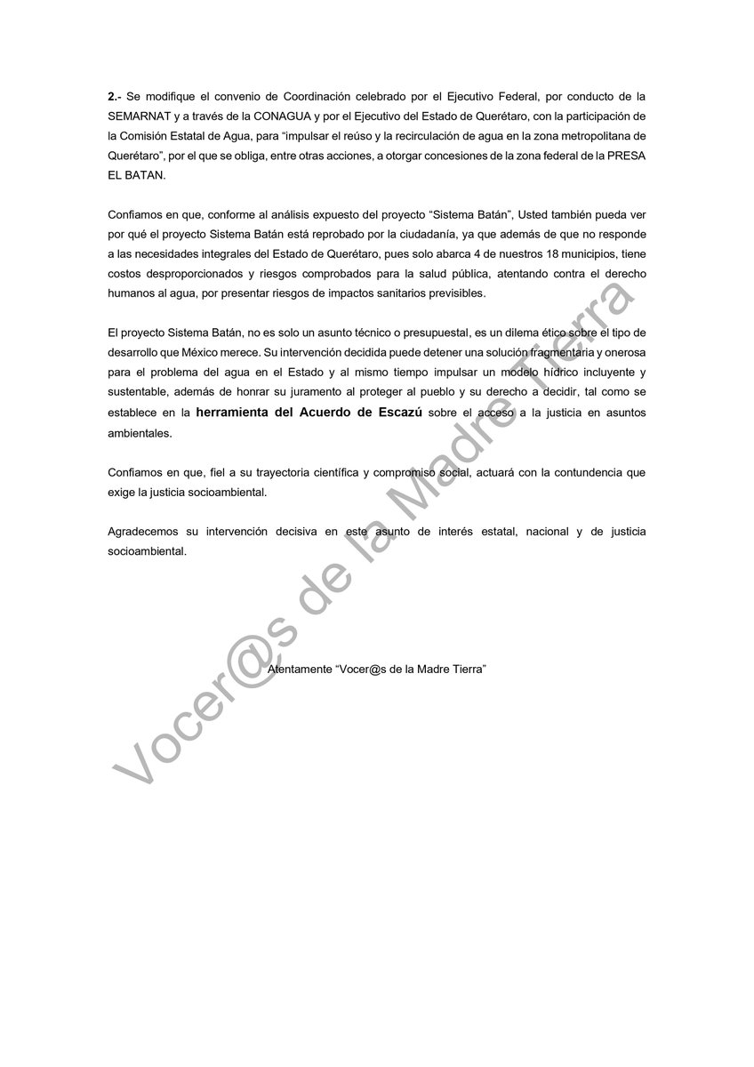 Estimada <a href="/aliciabarcena/">Alicia Bárcena</a> como activistas seguimos su lucha desde el #AcuerdoDeEscazú, el cual sembró en América Latina. Hoy en #Querétaro ha dado frutos sobre involucrarnos como activistas criticos que analizan datos y situaciones, por eso hoy decimos #NoAlBatán.