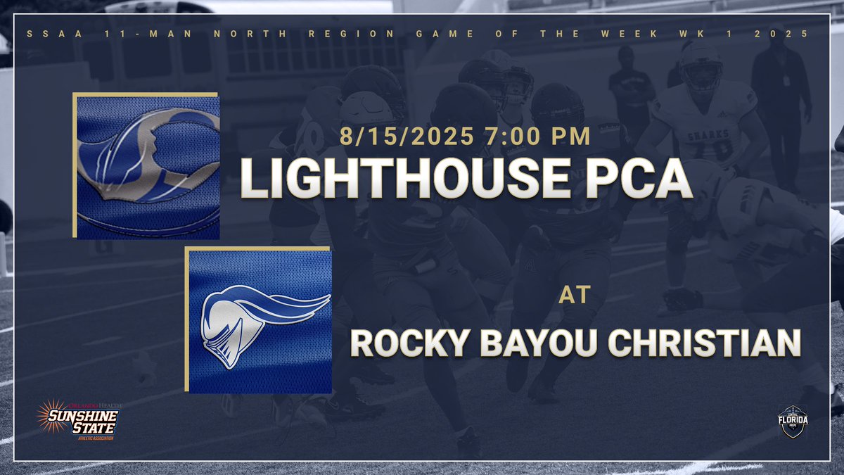 CenFLAPreps's tweet photo. SSAA 11-MAN NORTH REGION GAME OF THE WEEK

Lighthouse PCA - 8-5 in 2024
at
Rocky Bayou Christian - 7-3 in 2024
8/15/2025 7:00 pm

@SSAAFootball @SSAAAthletics @BLester1993 @everette_alford @MISTER_F00TBALL  @FLHSFB6A7A @itgnext_florida @CitrusGridiron @FL_MAXPREPS @RossVDG14 @THEPLATFORMDR @FLgridironpreps @FlaHSFootball @Andy_Villamarzo @JMarkG1962 @DanLaForestFB @elite100prospec @bighitslive @football305407 @HSFB_Scoreboard  @JonSantucci @PrepRedzoneFL @VMichaelsTweets @H2_Recruiting @larryblustein @ByCoreyDavis @NorthflJohnson @SBLiveFL @SportsFla @Dwight_XOS @reed_green @FCProspects_ @rngrmag @FootballCounty1 @HSSportsFL @offsidepreps #cflpreps