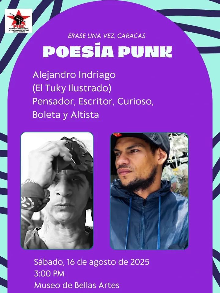 AcaCaracas's tweet photo. #AcáCaracas de sábado con TRIBUTO A ABRAHAM CANGREJO en el MUSEO DE BELLAS ARTES.
Este #Sáb #16Ago la POESÍA PUNK toma el Museo Bellas Artes en homenaje a CANGREJO con la fauna artística underground caraqueña.
Arte, música, poesía y performance.
⏰️ 3:00 pm.
Entrada libre. https://t.co/VBWlhaMxxe
