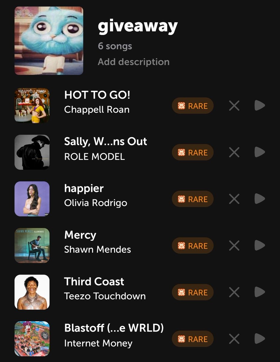 fernandobackup1's tweet photo. 👀 GIVEAWAY 👀

winner gets every song on this playlist + 20k. to enter, sende me a trade with a song to put in the playlist (can be random 1:1 or more if you're feeling charitable) ends tomorrow user is fernandobackup 👀 https://t.co/z4UQoX0ktM