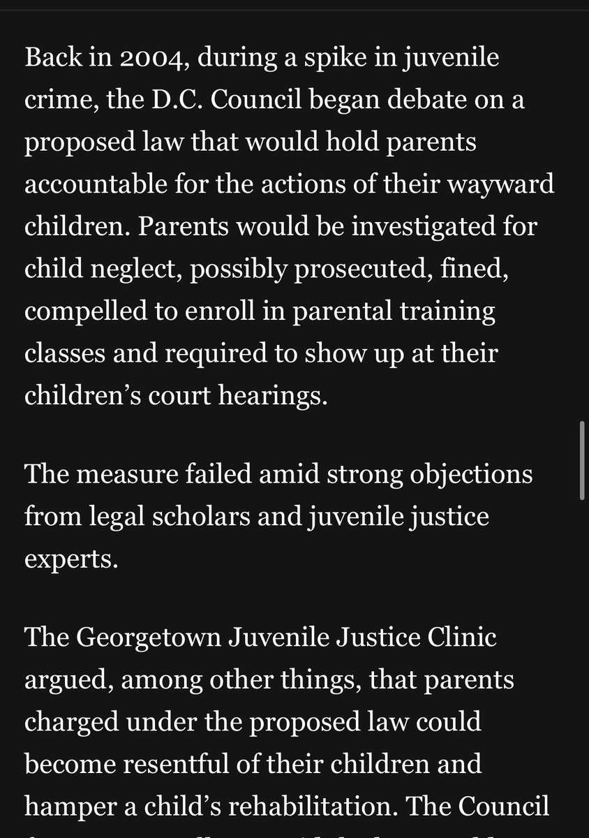 Alexandria Hoff (@alexandriahoff) on Twitter photo This is getting a lot of buzz: a NJ township is holding parents/guardians responsible for disturbances caused by their children.
DC toyed with this idea in 2004 during a spike in youth violence. As the <a href="/washingtonpost/">The Washington Post</a> reported this idea was squashed for fear it would make This is getting a lot of buzz: a NJ township is holding parents/guardians responsible for disturbances caused by their children.
DC toyed with this idea in 2004 during a spike in youth violence. As the <a href="/washingtonpost/">The Washington Post</a> reported this idea was squashed for fear it would make