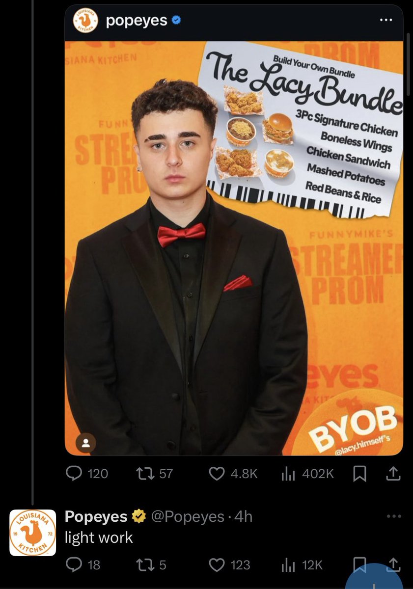 drewwall_'s tweet photo. @LacyHimself @Popeyes you the method bro 🫵😭 https://t.co/7RH2o13PWB