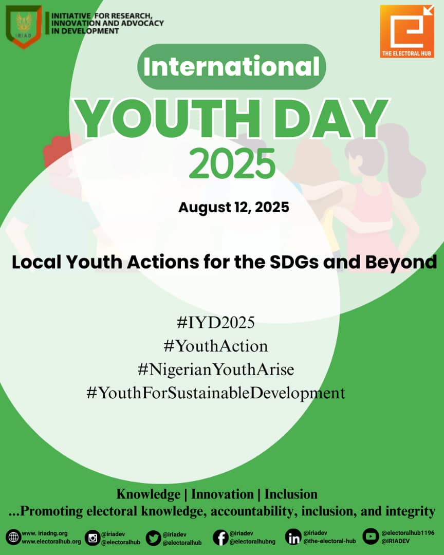 Today, we celebrate the energy, creativity, and passion of young people around the world. 

Let us empower and support our youths to become leaders, innovators, and changemakers. Their voices matter, and their ideas can shape a brighter future.

IRIAD - The Electoral Hub is