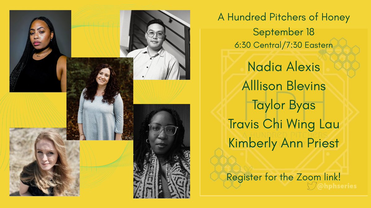 A Hundred Pitchers of Honey (@hphseries) on Twitter photo We're back from our summer hiatus! Register to join us for a star-studded reading on September 18 with <a href="/TaylorByas3/">Dr. Taylor Byas, Ph.D.</a>, Nadia Alexis, Allison Blevins, Travis Chi Wing Lau, & Kimberly Ann Priest.
us02web.zoom.us/meeting/regist… We're back from our summer hiatus! Register to join us for a star-studded reading on September 18 with <a href="/TaylorByas3/">Dr. Taylor Byas, Ph.D.</a>, Nadia Alexis, Allison Blevins, Travis Chi Wing Lau, & Kimberly Ann Priest.
us02web.zoom.us/meeting/regist…