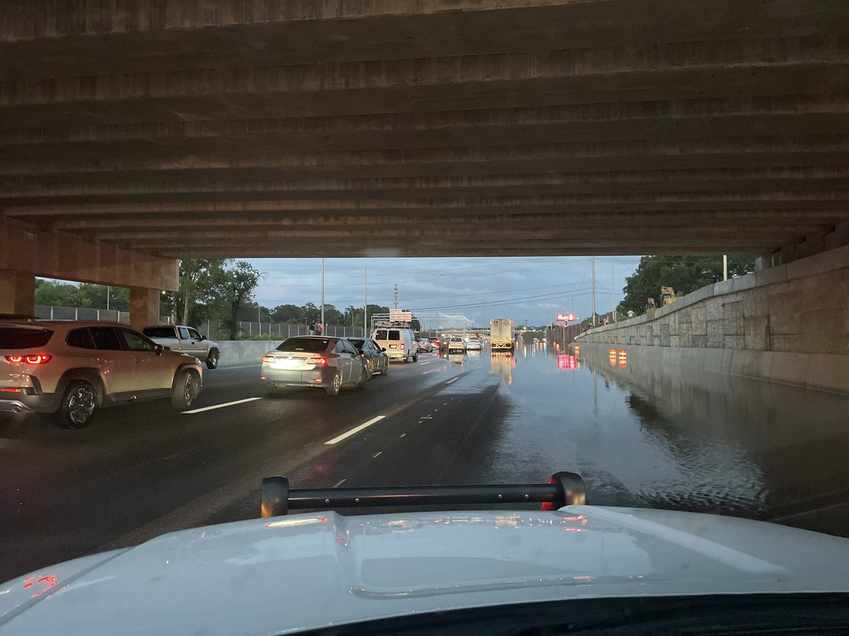 A look at I-24 East under Moore Rd. Do not attempt to drive through flooded lanes.  They may contain hidden hazards and debris.