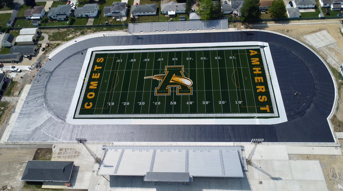TheCometSuper's tweet photo. These pics are very real folks! In just a couple more weeks, the entire community will enjoy this stadium! And TOMORROW we announce the new name of the stadium. Stay tuned!  
@SteeleComets @SteelePrincipal @AmherstFootball @SteeleCheer @AmherstBands @RunAmherst https://t.co/yQcfV2NByT