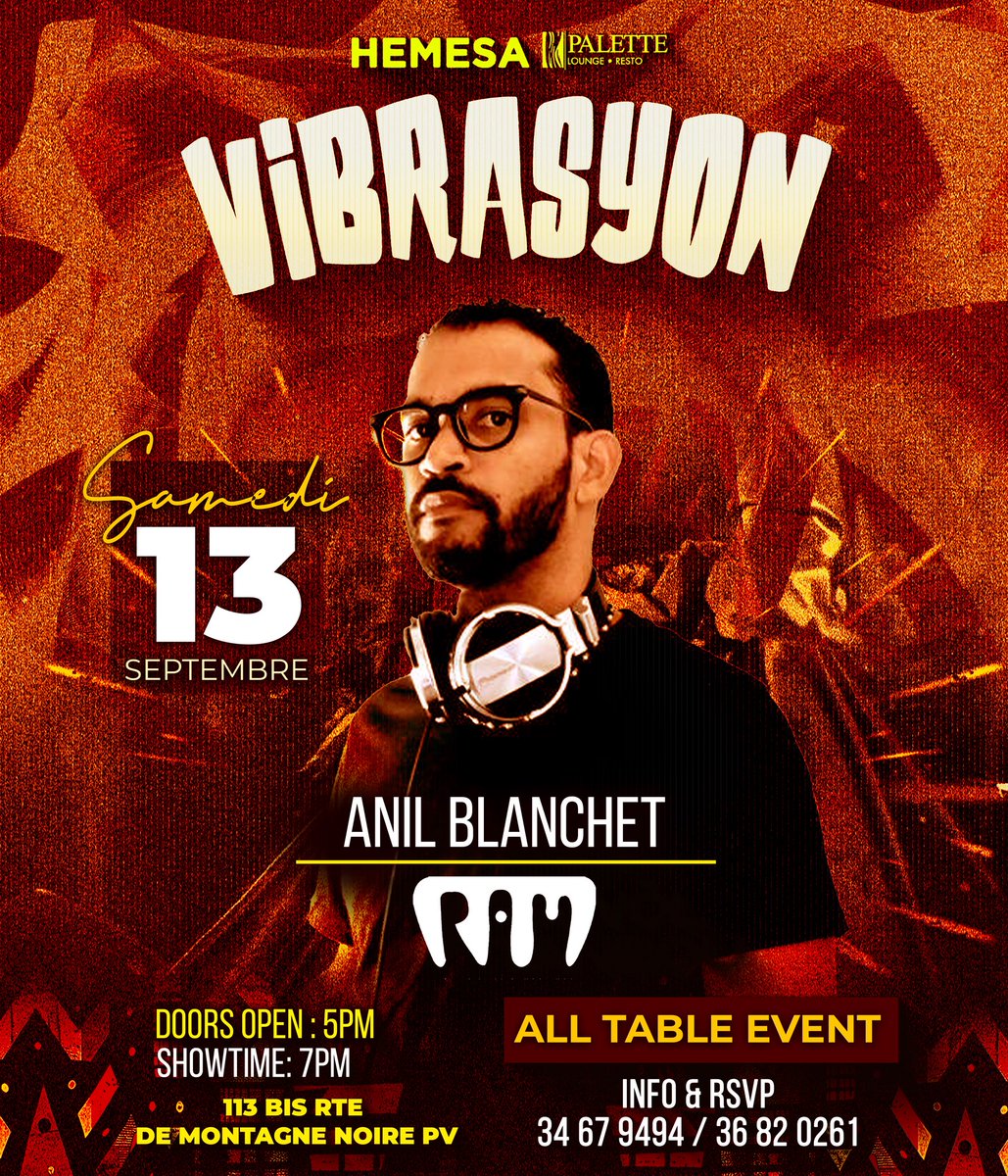 Valeryfs1's tweet photo. ‼️ VIBRASYON avec le groupe RAM🌟

📌 13 Septembre 2025

RÉSERVEZ VOTRE TABLE VIP MAINTENANT. PLACES LIMITÉES!✅

RSVP (509) 3467 9494/ 3682 0261🎯

📍@Palette Lounge Resto, Petionville 

#VIBRASYON #ROOTS #HEMESA 🕯️ 💟 https://t.co/PJHC1IKd8j