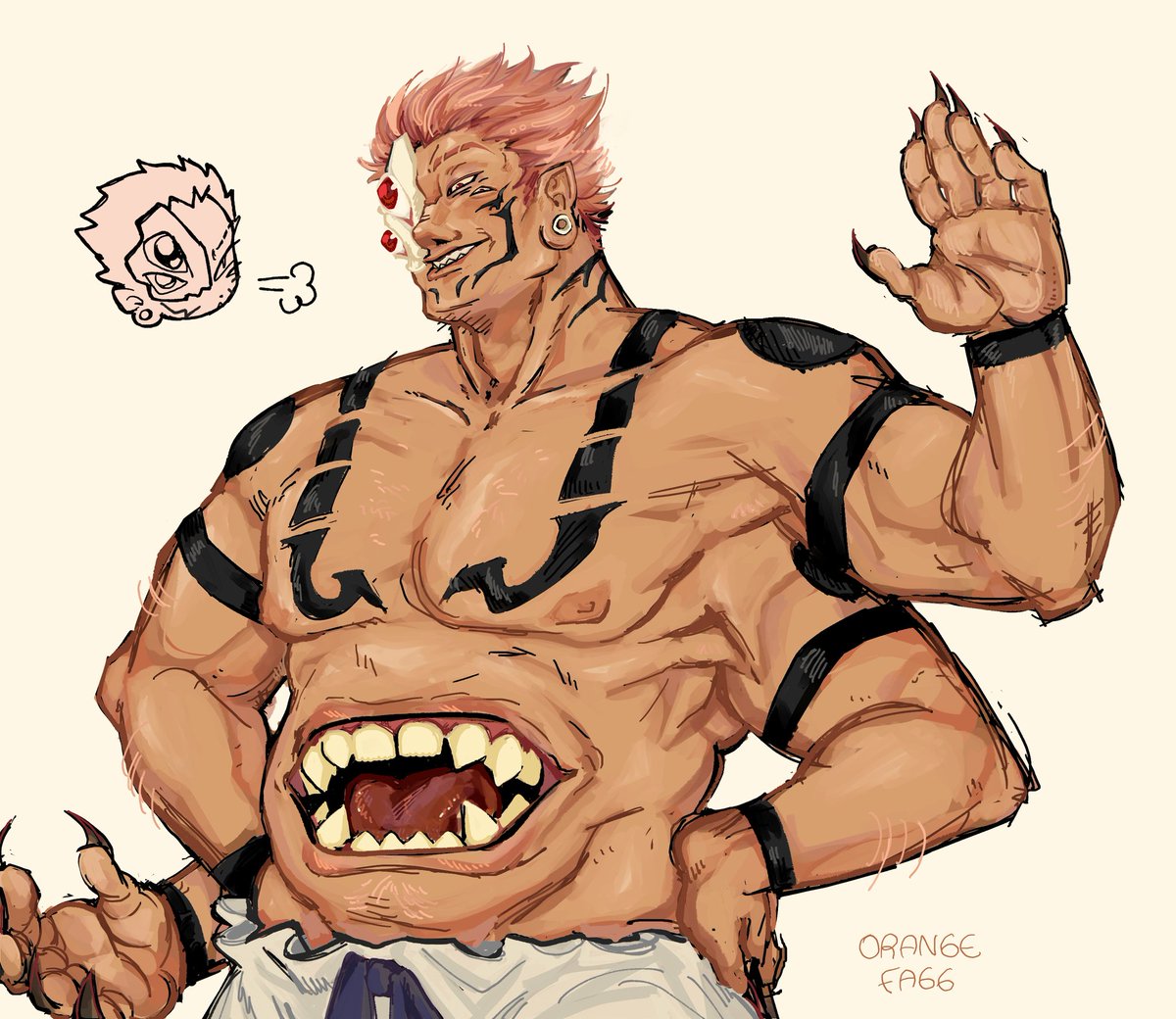 ORANGEFAGG's tweet image. Im so proud of this :'v my very first sukuna #sukuna #jjk #holyshit wip finished is this real