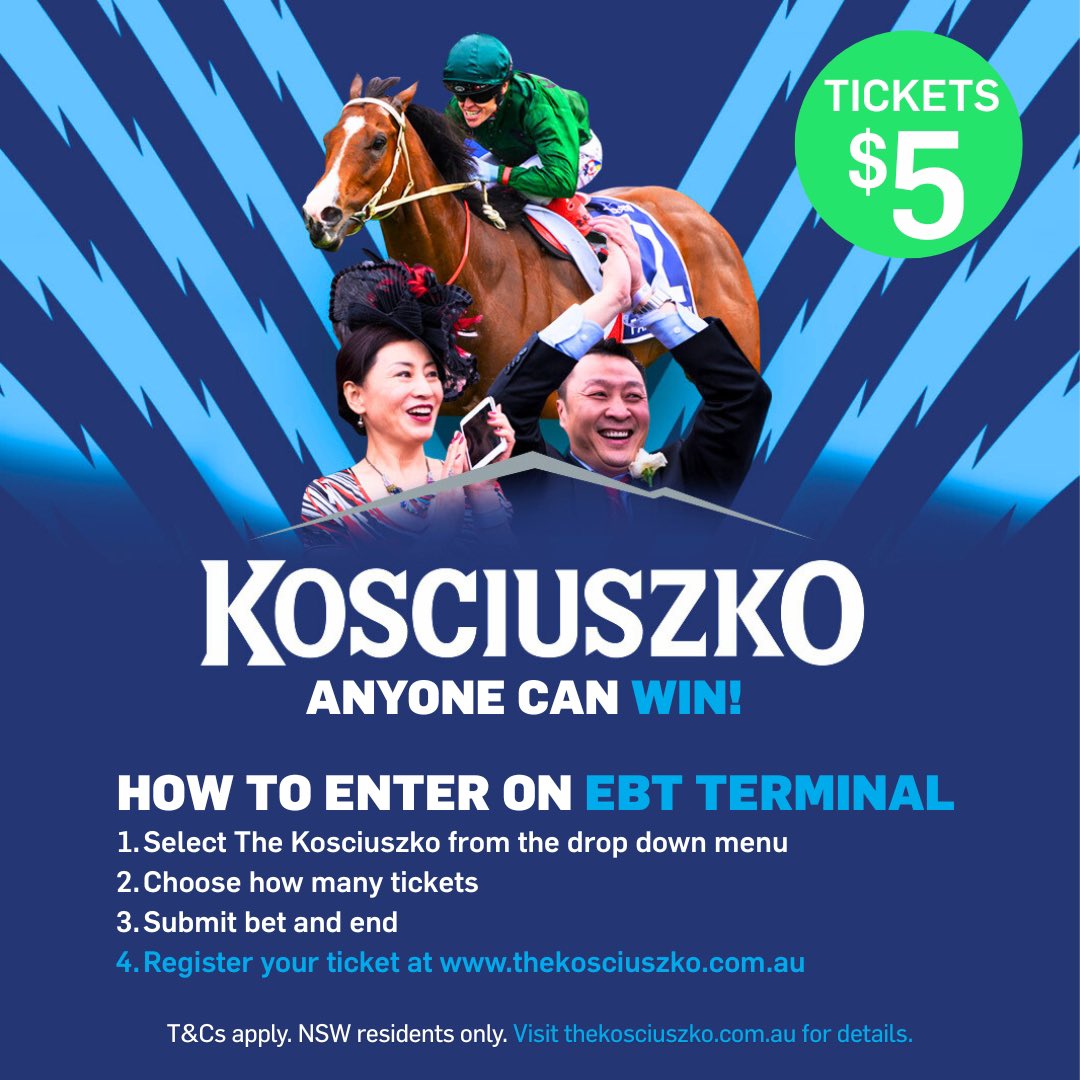At the pub, having a punt? Have a shot at $2 million too! It’s 4 easy steps on the EBT terminal to enter The Kosciuszko for $5. Register your ticket at thekosciuszko.com.au to be in the running. Entries close 11:59pm, Monday 8 Sept 2025
#TheKosciuszko
#AnyoneCanWin #WinBig