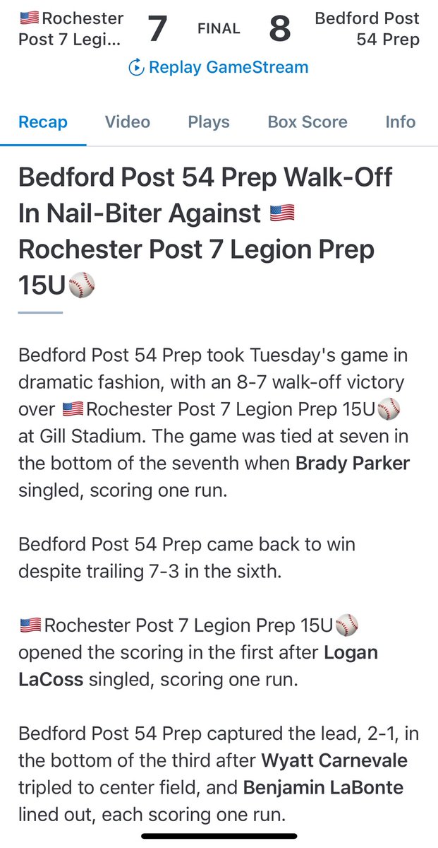 One for the ages!  Preppers steal the first one!! Great game both teams!  Gutsy team win all around but heard Beyer with two big blasts in the last two innings!!

Prep54 goes for the ship tomorrow night at 7pm!! #post54