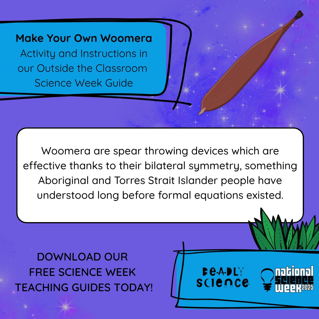 DeadlyScience's tweet image. ✨#ScienceWeek 2025✨
Activity Idea: Make Your Own Woomera Make your own woomera – a traditional spear-throwing tool! 🪃 
Learn how symmetry boosts speed, distance &amp;amp; accuracy while exploring First Nations science.
📥 Free guide: deadlyscience.org.au/product/scienc…
#DeadlyScience