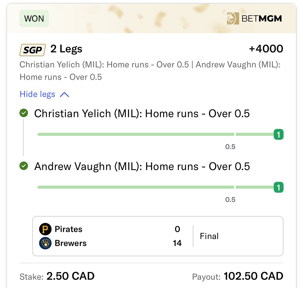 SportCapitalM's tweet photo. MLB homeruns SGP winners 😎😀💰😄 https://t.co/v9cCItjfwp