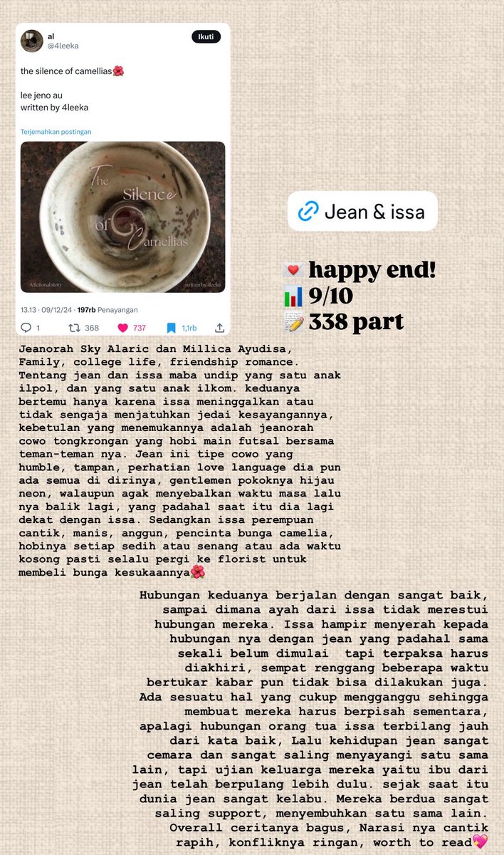 the silence of camellias🌺
happy end! 9/10
338 part 💖
