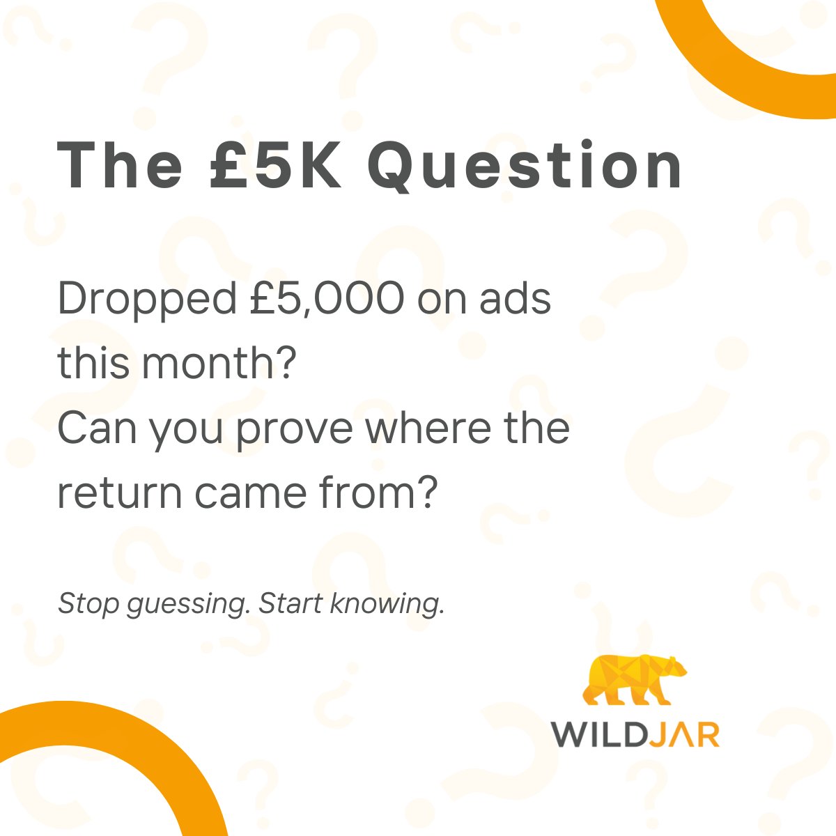 TheWildJar's tweet photo. 💡 Spent £5K on ads?
Which £1 actually paid off?

Most businesses can’t answer.
WildJar connects the dots from click ➡️ call ➡️ conversion so you can. https://t.co/yPyPhDf9I5