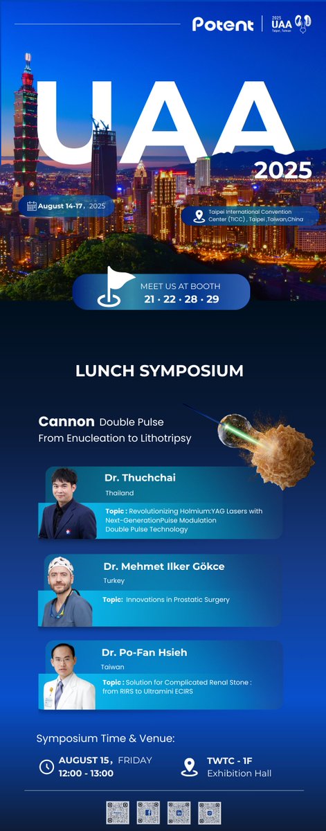 Tomorrow’s the day — UAA2025 kicks off! 

August 14–17, 2025 |  Lunch Symposium: August 15, 12:00–13:00
Find us at booths #21, #22, #28, #29 and check out:
⚡160W High-Power Holmium Laser
⚡65W “Dusting Master” -TFL
⚡NEW STANDARD in Urodynamic Testing

See you tomorrow!