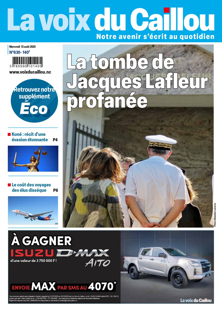 🗞️ À la une de votre quotidien ce jour
🌐 Disponible sur notre site internet ⤵️
voixducaillou.nc/2025/08/13/la-…