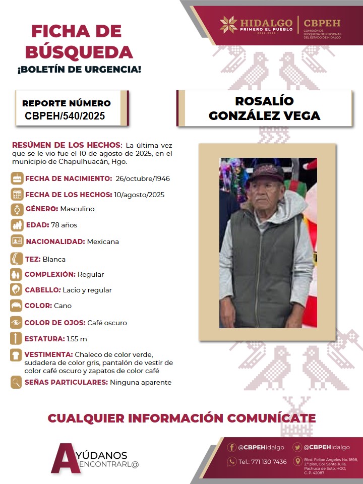 CBPEHidalgo's tweet image. La CBPEH, lleva a cabo búsqueda individualizada en favor de una persona de iniciales: R. G. V., en el municipio de Chapulhuacán