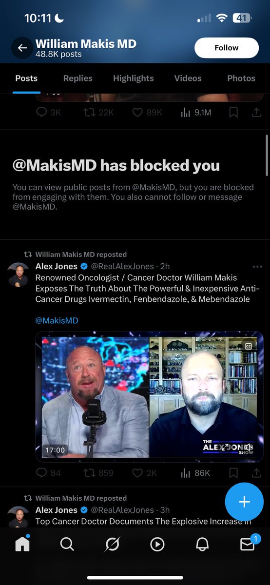 <a href="/RealAlexJones/">Alex Jones</a> <a href="/MakisMD/">William Makis MD</a> is a bitch

Commented before asking why when I reached out for help via email (he told me to) it was the most scammy process and all bullshit. Dude blocks me. I brought receipts and he didn’t like that.
