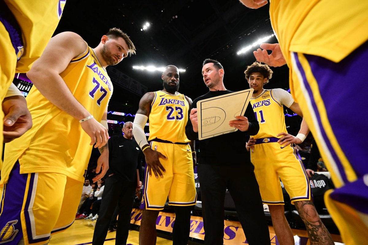 Luka Doncic , LeBron James , JJ Redick 
Before the game against the Utah Jazz .