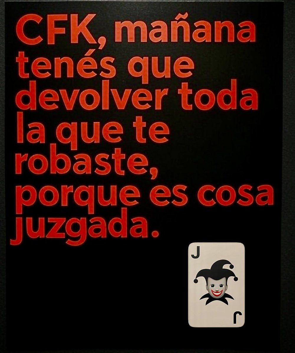 momobufon's tweet photo. LLEGO EL DÍA EN QUE TIENEN QUE DEVOLVERLA! 🍿 💪🏻🃏#BuenMartes @CFKArgentina #KIRCHNERISMONUNCAMÁS #cfkcorrupta https://t.co/VW78oHWkbY