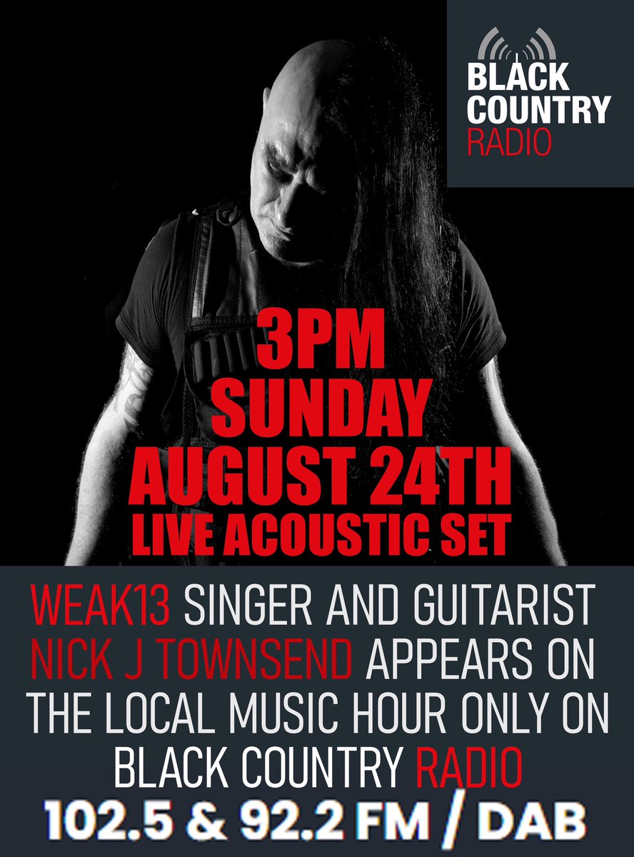 NickJTownsend's tweet image. On Sunday August 24th 3-4pm GMT I’ll be playing a few @WEAK13 songs unplugged and live on Black Country Radio. Please share the love. 

#nickjtownsend #acoustic #liveradio #blackcountry #radio #westmidlands