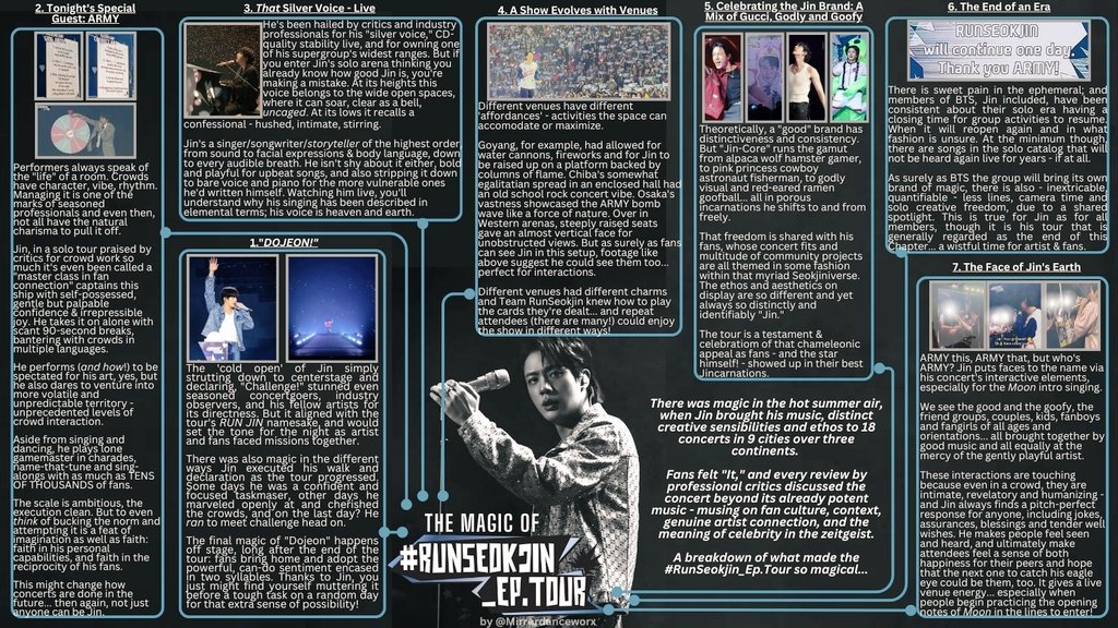 Mirrordanceworx's tweet photo. There was magic in the air, when #Jin brought his music, creativity &amp; ethos on a world tour. Fans felt "It" &amp; critics' reviews discussed the concert beyond art: fan culture, artist connection &amp; the meaning of celebrity.A breakdown of what made the #RUNSEOKJIN_epTOUR so magical... https://t.co/fXQil4SWbk