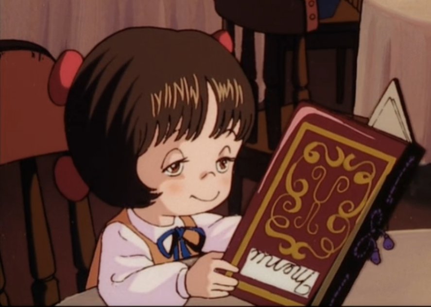 ShickDits's tweet photo. Pinoko from Black Jack looking high off her ass reading a restaurant menu upside-down in episode 5 of the OVA https://t.co/qmjYt1FQmh