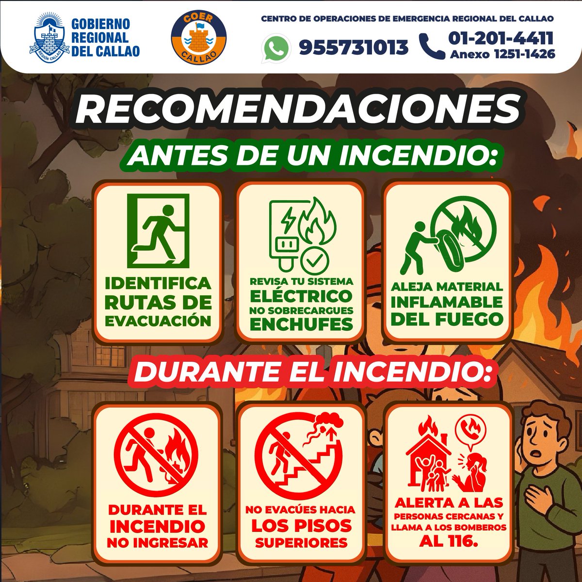 COERCallao's tweet photo. 🔥 PREVENIR ES VIVIR 🔥
El COER Callao te recuerda:
🚫 No sobrecargues enchufes
⚡ Revisa tus instalaciones eléctricas
🚒 Ten a la mano el número de bomberos
#GoreCallao #Callao #incendio #prevenir #Callao #bellavista #CarmenDelaLeguaReynoso #laperla #LaPunta #MiPeru https://t.co/G7IX81uVVJ