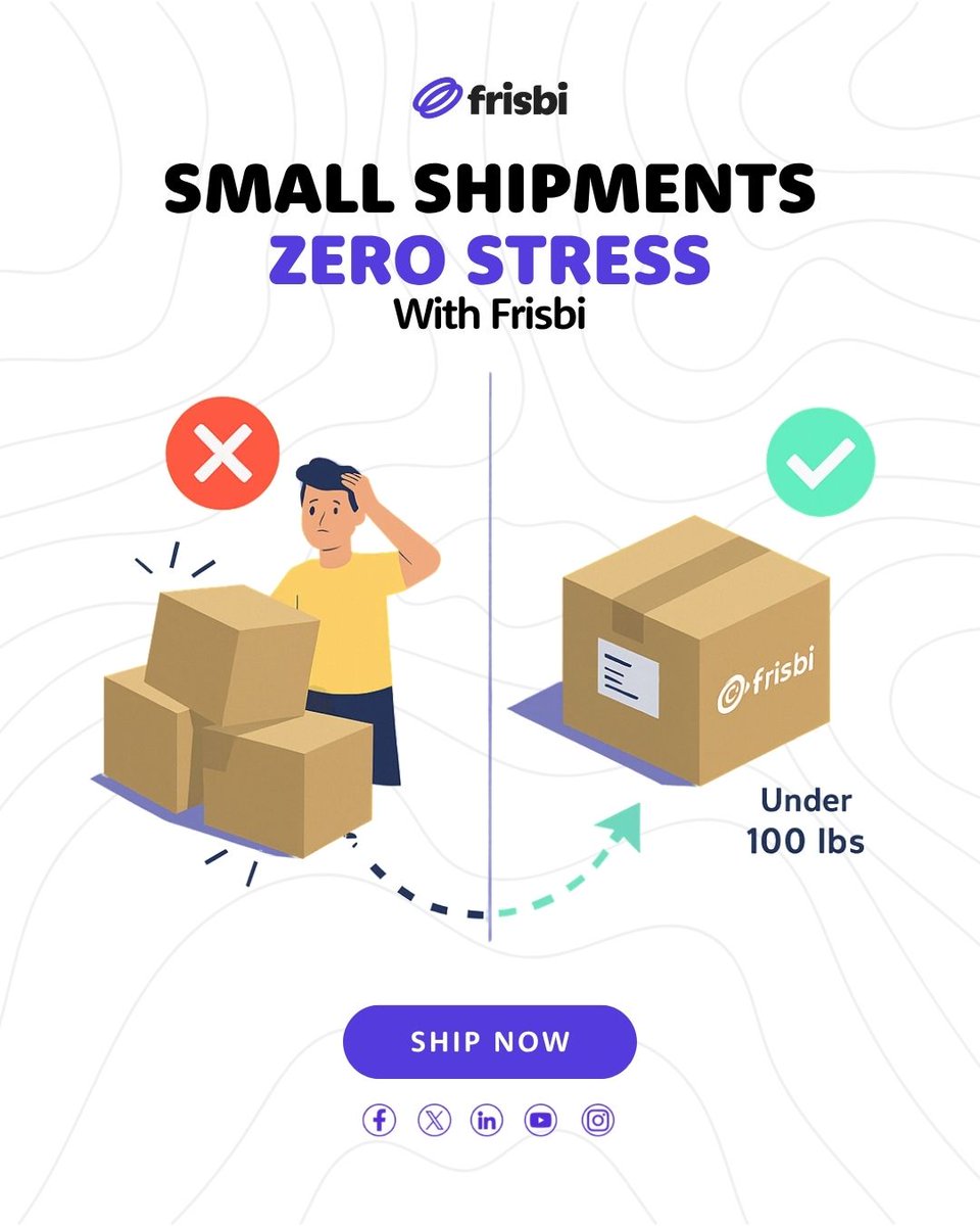 Small loads shouldn't mean big stress.
Frisbi makes shipping easy — even under 100 lbs. Freight or small parcels, we’ve got you. 
One label. One box. No support drama.
#freight #logistics #supplychain #frisbi360 #smallbusinessshipping