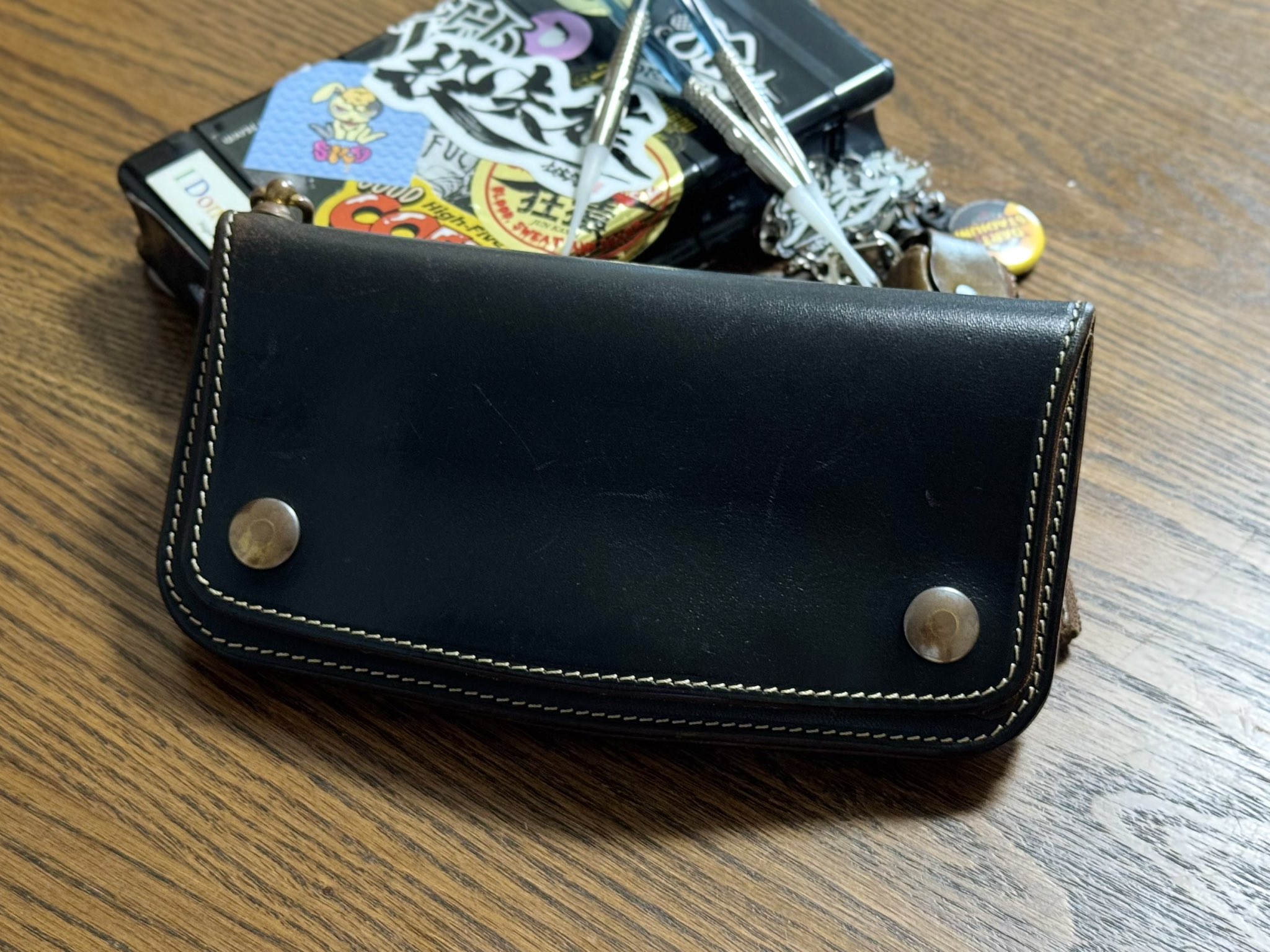 ショートトラッカーウォレット 6t leather works ショート トラッカーウォレット(イタリアン ダブルショルダー/茶