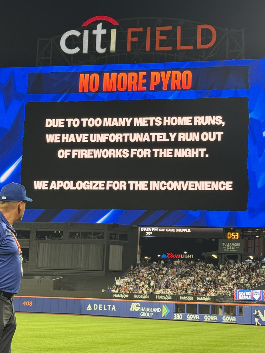 SNY Mets (@sny_mets) on Twitter photo After the Mets’ 6th homer of the night, Citi Field announced they’ve run out of fireworks 🤣 After the Mets’ 6th homer of the night, Citi Field announced they’ve run out of fireworks 🤣