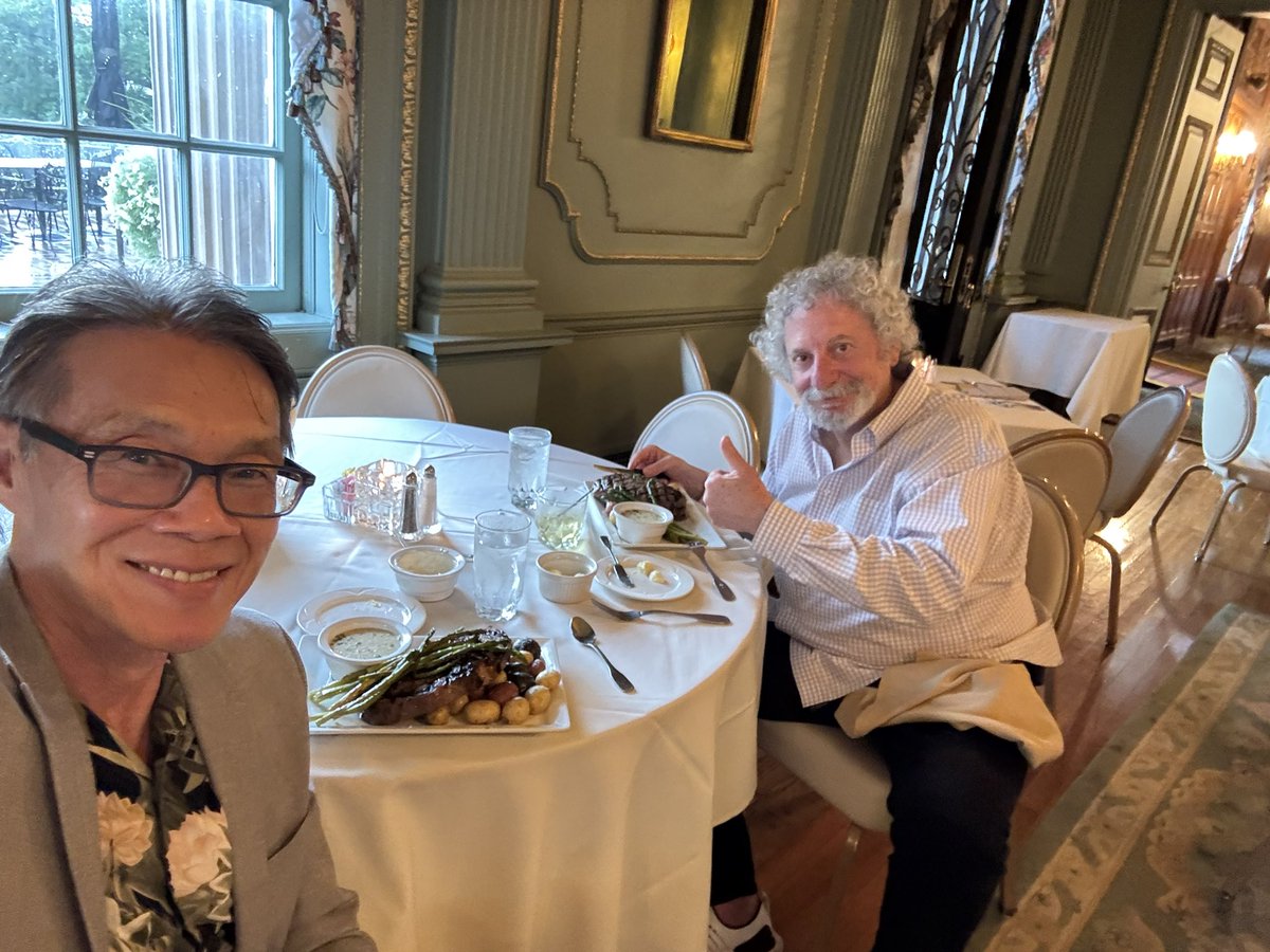 KYHuangs's tweet photo. Celebrating five years of unbridled #CutToTheChase success with the biggest and most succulent ribeyes we’ve ever eaten. And yes, we ate it all. Thanks to @SpindletopHall for your over-the-top generosity and to all who have purchased and read over the years. @cutler18 https://t.co/pW1aAh9jcG
