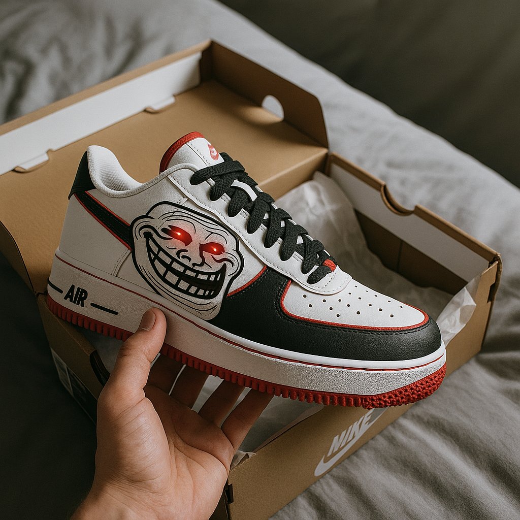 thank you to <a href="/Nike/">Nike</a> for sending me these custom $troll force 1’s

at 1b, i’ll be buying a pair for the top 1000 $troll holders

at 10b, i’ll wear my $troll force 1’s and streak across the field during the next NFL game

at 20b, i’ll be pitching the new $troll force 1’s to the