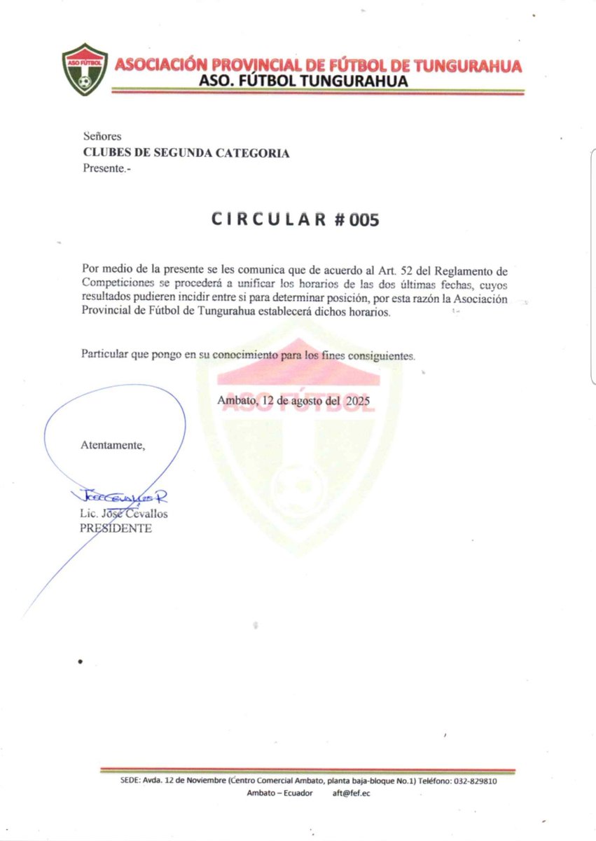 Jimmy Roldรกn / Zona Deportiva - (@roldan_jimmy) on Twitter photo #AscensoTUNGURAHUA
ยกFECHAS UNIFICADAS!
#FaseProvincial
La Asociaciรณn de Fรบtbol Profesional de Tungurahua #AFPT, emite #COMUNICADOS, para dar a conocer fechas a no jugarse, y partidos unificados en las ultimas jornadas.
<a href="/Segunda_Ec/">Ascenso Nacional ๐ช๐จ</a>
Informa: #JimmyRoldรกn
Zona Deportiva Riobamba #AscensoTUNGURAHUA
ยกFECHAS UNIFICADAS!
#FaseProvincial
La Asociaciรณn de Fรบtbol Profesional de Tungurahua #AFPT, emite #COMUNICADOS, para dar a conocer fechas a no jugarse, y partidos unificados en las ultimas jornadas.
<a href="/Segunda_Ec/">Ascenso Nacional ๐ช๐จ</a>
Informa: #JimmyRoldรกn
Zona Deportiva Riobamba