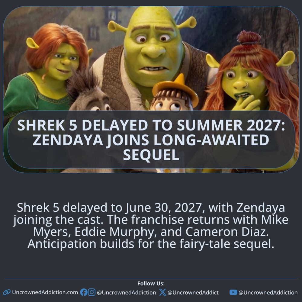 Shrek 5 delayed to June 30, 2027, with Zendaya joining the cast. The franchise returns with Mike Myers, Eddie Murphy, and Cameron Diaz. Anticipation builds for the fairy-tale sequel.

#Shrek5 #ZendayaJoinsShrek #Shrek2027