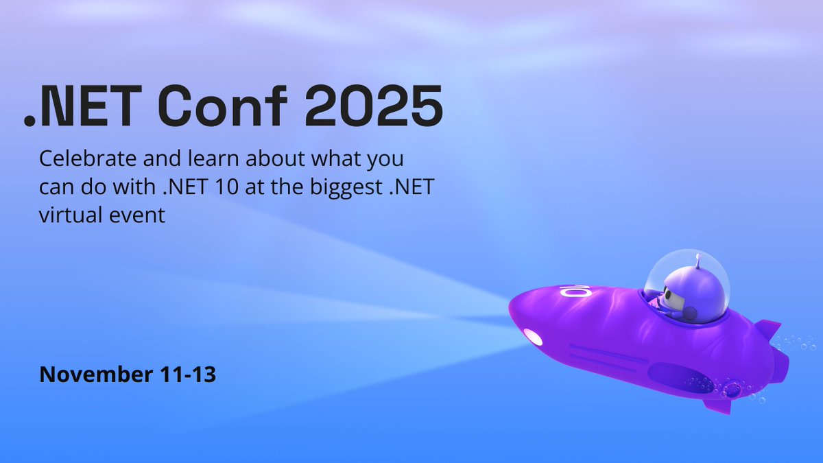 dotnet's tweet photo. Hey .NET developers!
🎉 The moment we’ve all been waiting for is here!
The Call for Content for .NET Conf 2025 is officially open!
Here's what you need to know: https://t.co/JQVJrim7Jl https://t.co/8m7Aj7AHtw