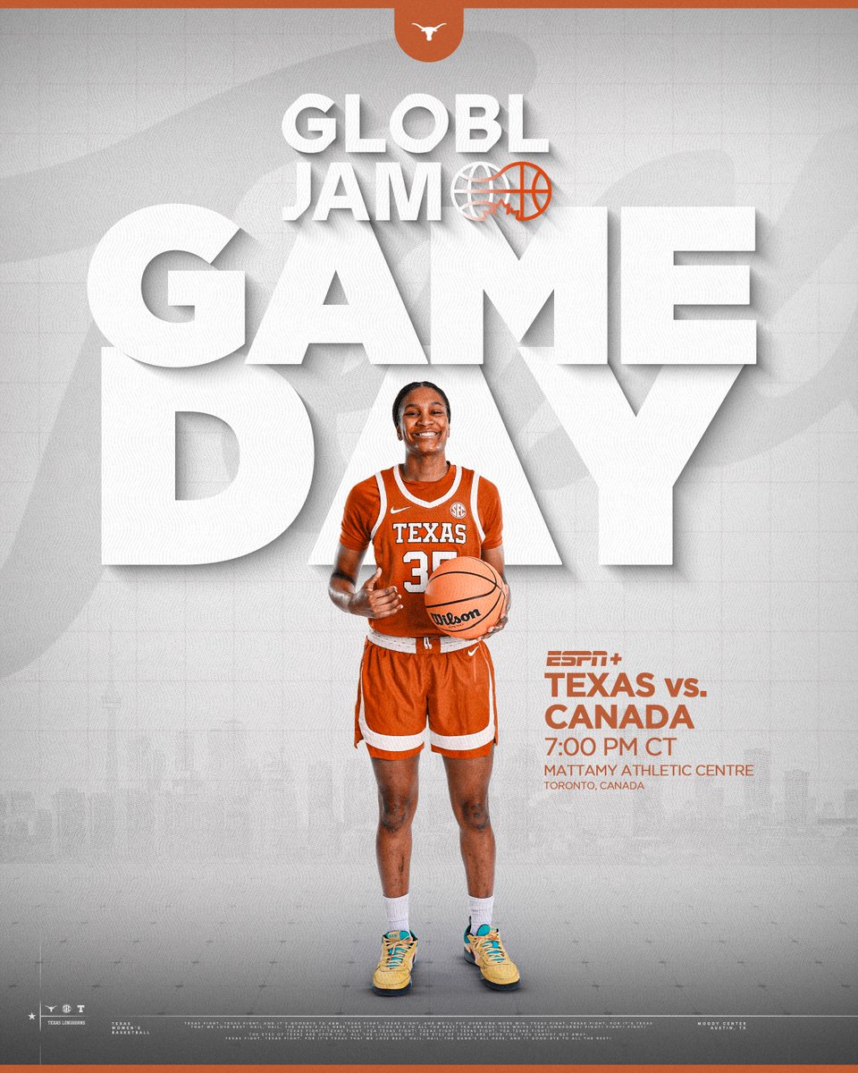 TexasWBB's tweet photo. 🤘 vs. 🇨🇦 

watch live on ESPN+ 📺

#HookEm https://t.co/HaHw0oy3UZ