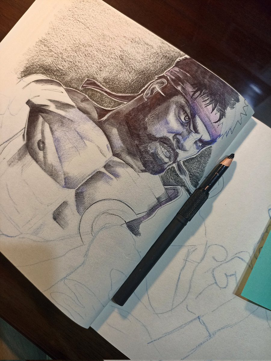 SandraIpf's tweet photo. More of this WIP Ryu from SF6 
#streetfighter6 #sf6_ryu #ryu #drawing #ballpointpen #fanart #colourpencil #dibujo #art @CapcomFighters @StreetFighter #arte #wip #sketch https://t.co/SGE8E3hzCD