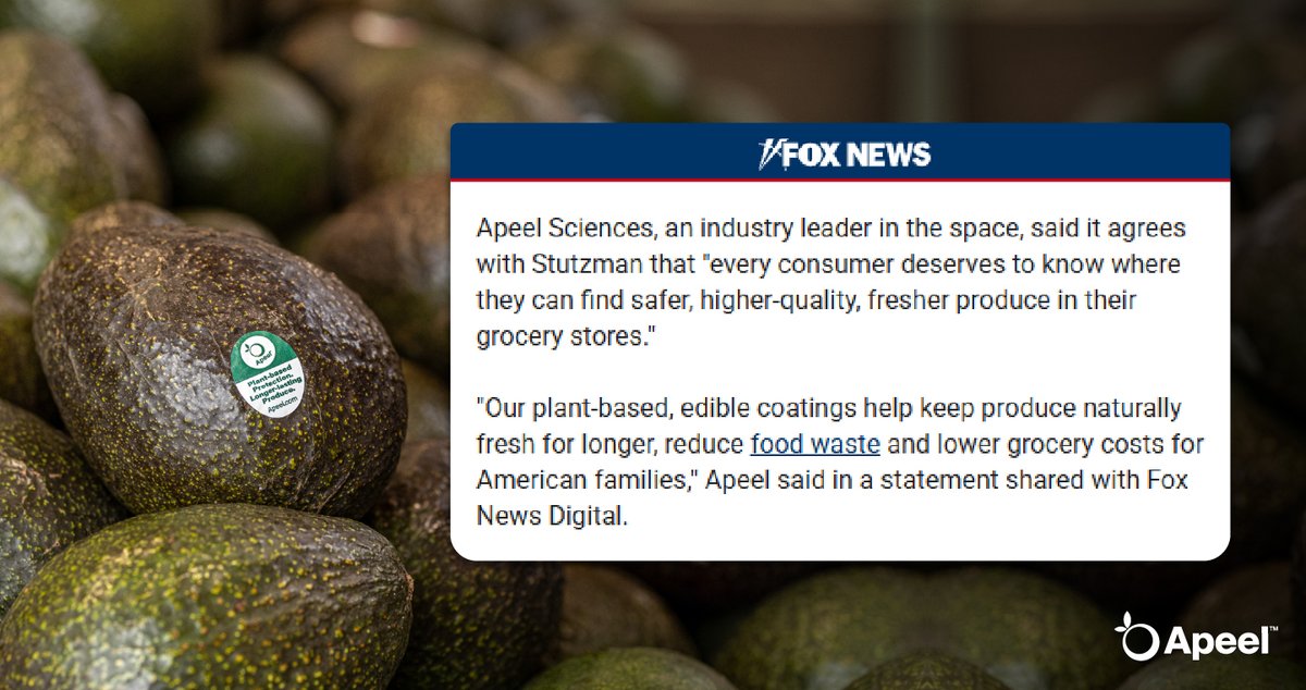 Fox News spotlighted the Apeel Reveal Act (H.R. 4737) last week, and the importance of transparency in fruit and vegetable coatings. We share Rep. Stutzman’s belief that every consumer deserves to know where they can find safer, higher-quality, fresher produce in their grocery